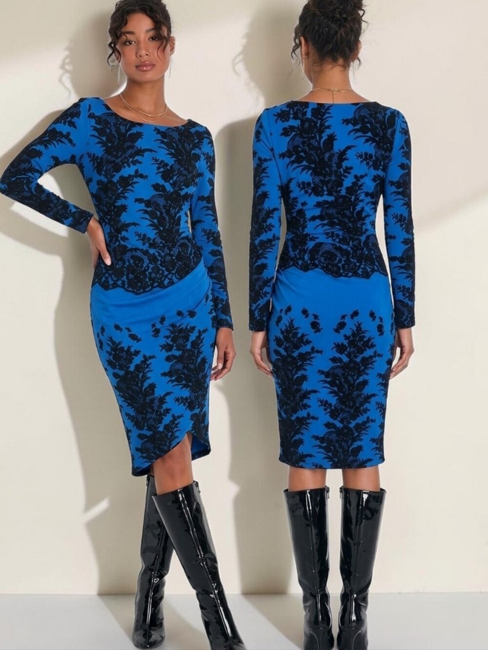 TRACY RESSE Sapphire Silk Floral Print Pencil Midi Dress - Size 6